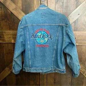 Vintage 90s Hard Rock Cafe Acapulco Faded Denim Trucker Jacket Men’s Size L